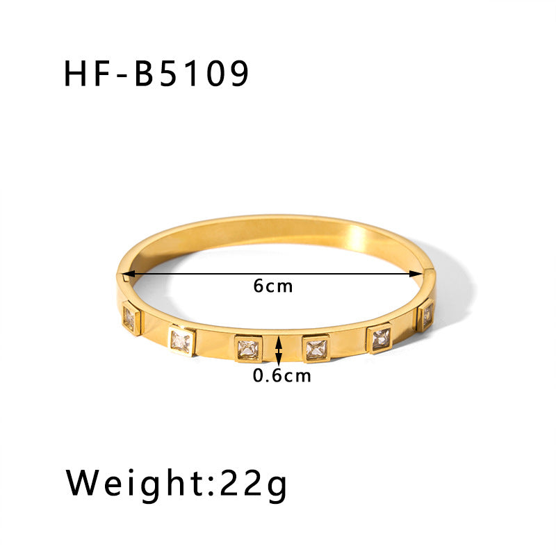 Wholesale Titanium Steel Inlaid Zircon Retro Wide Edge Full Diamond Plated 18K Real Gold Irregular Bracelet