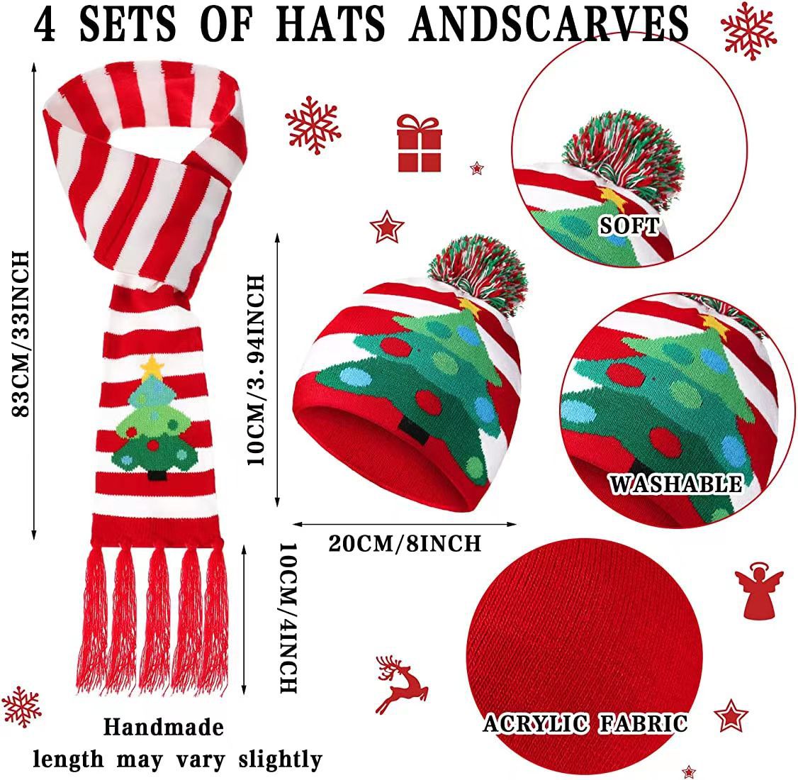 Conjunto de bufanda de sombrero de Navidad LED de acrílico al por mayor