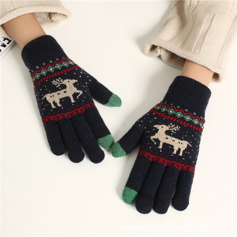 Wholesale Christmas Knitted Winter Touch Screen Warm Fawn Gloves