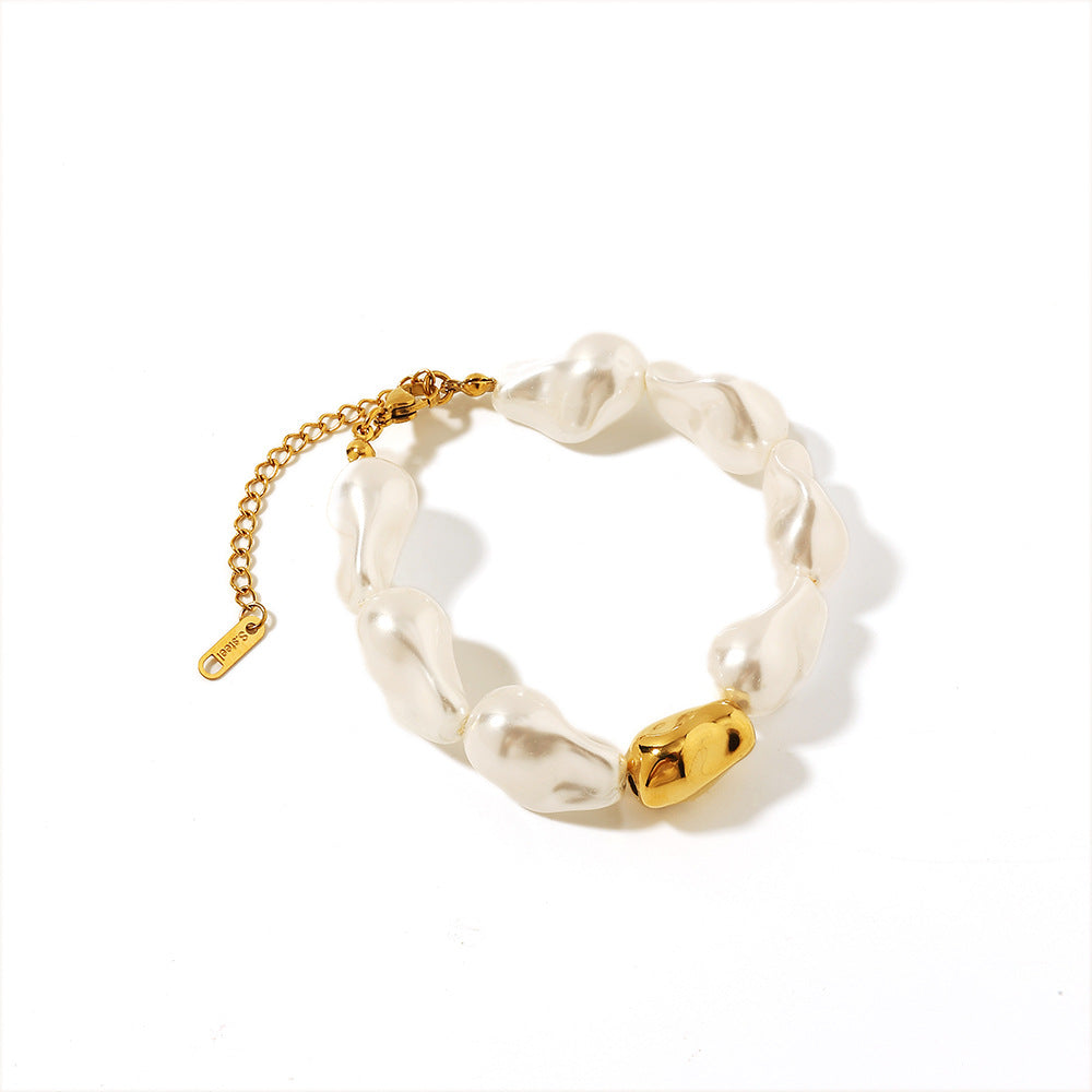 Wholesale Stainless Steel Baroque Pearl Bracelet Polished Vacuum Plated Jewelry
