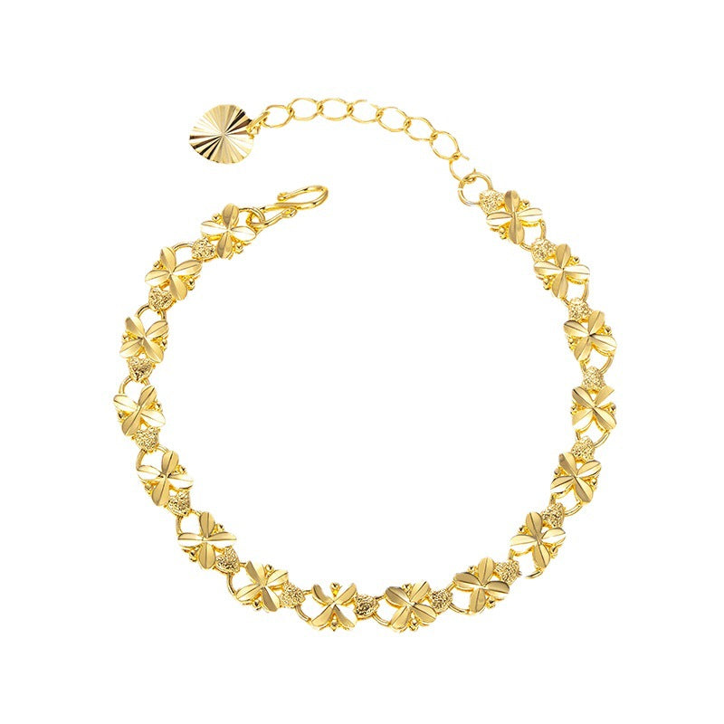 Wholesale Alloy Gold-plated Simulation Bracelet with High-end Feel, Light Luxury, Four Leaf Lucky Grass Retro Bracelet