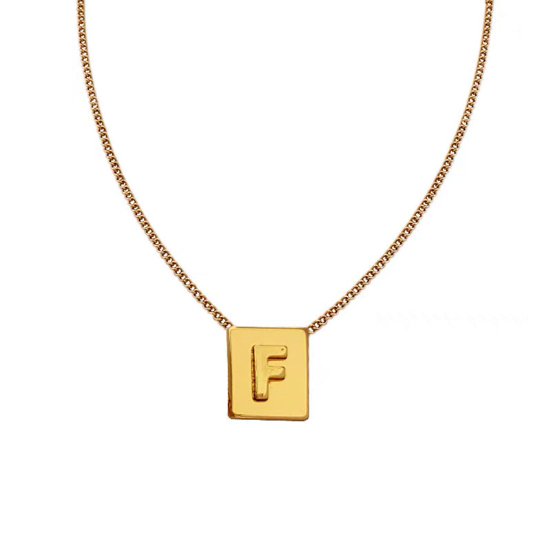 Wholesale Titanium Steel 26 English Letters Gold Square Letter Necklace