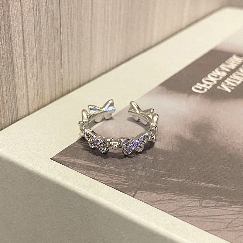 Wholesale Sweet Cool Geometric Purple Diamond Open Ring