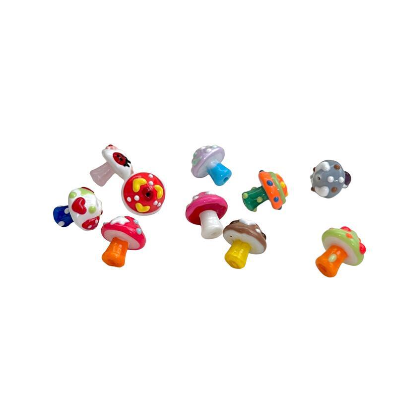 Wholesale 10pcs Glassy mushroom-shaped long-handled contrasting-color beads