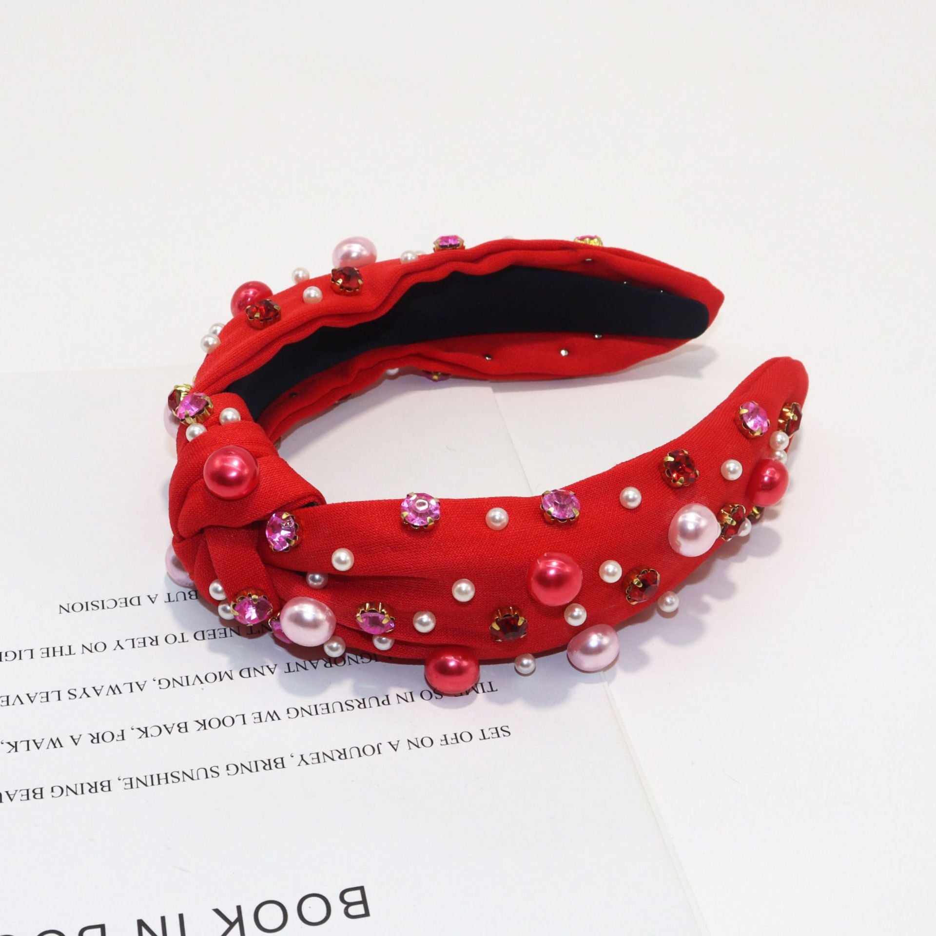 Wholesale Valentine's Day Pearl Rhinestone Fabric High Cranial Top Hair Hoop Face Wash Out Headwear