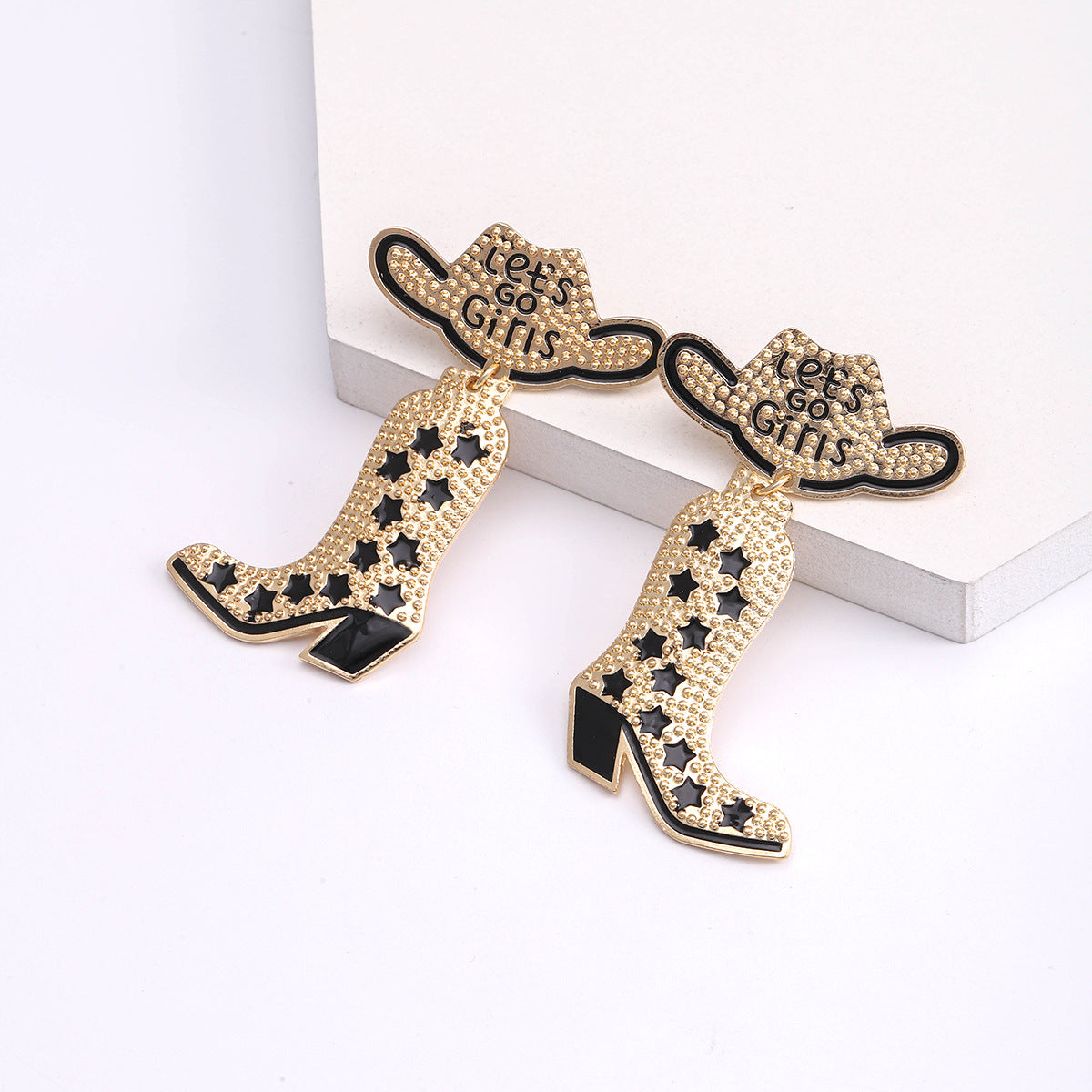 Wholesale Western Style Cowboy Hats Cowboy Boots Alloy Rice Beads Earrings