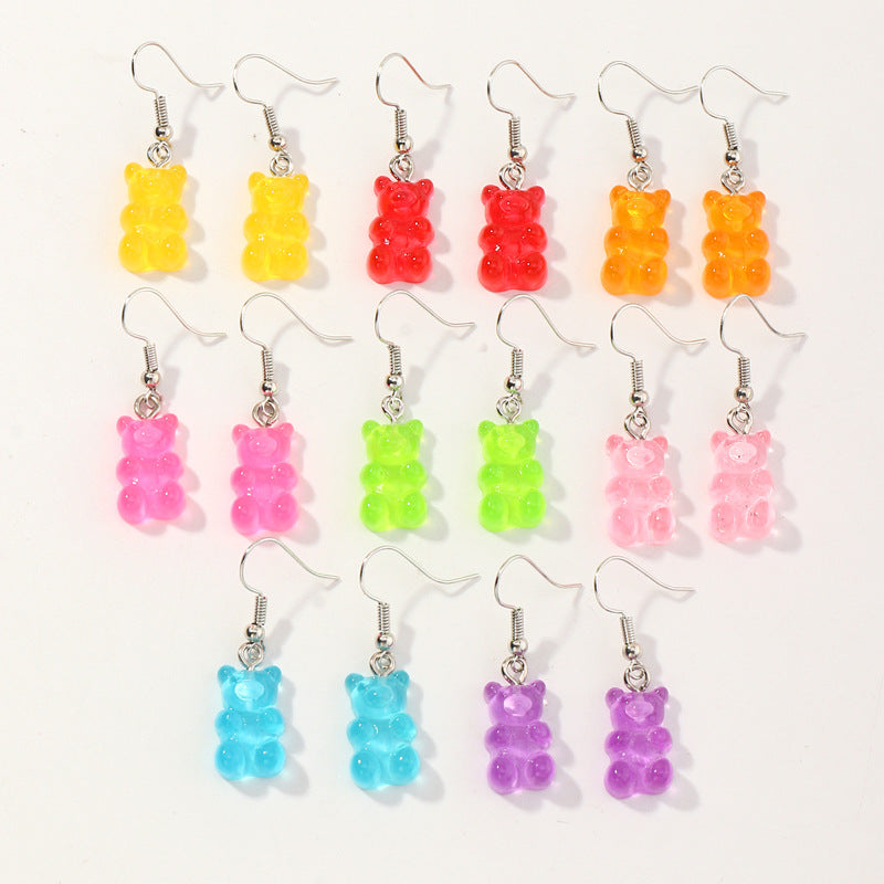 Wholesale Jelly-colored resin cute bear girl earrings