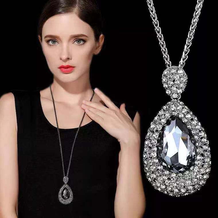 Wholesale Alloy Exaggerated Long Crystal Necklaces
