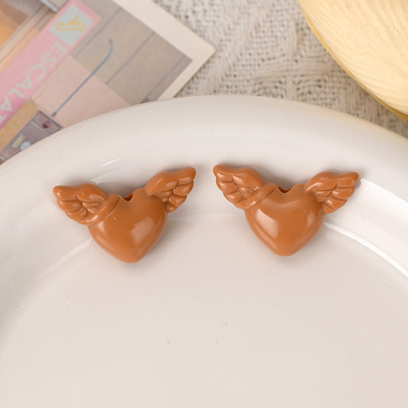 Wholesale 10 pcs Acrylic Heart Wings Necklace Pendant with Hole Beads