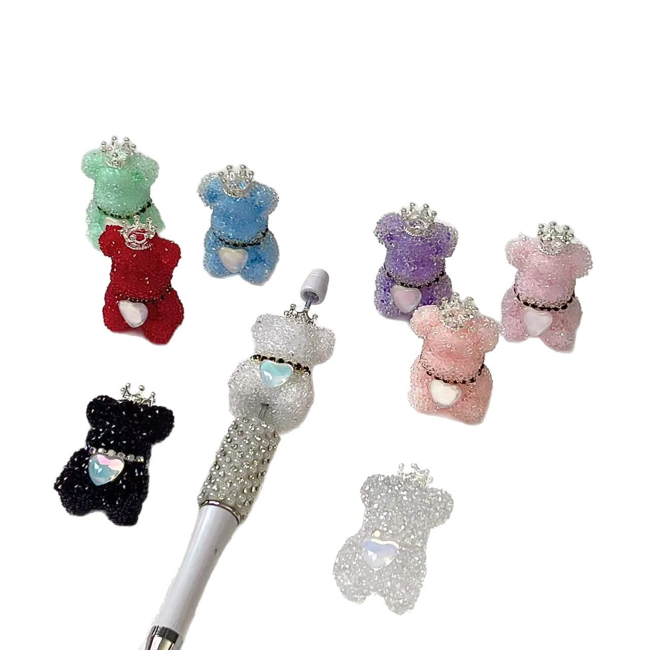 Wholesale Double-sided 3D Sugar Heart Crown Little Bear DIY Handmade Beads