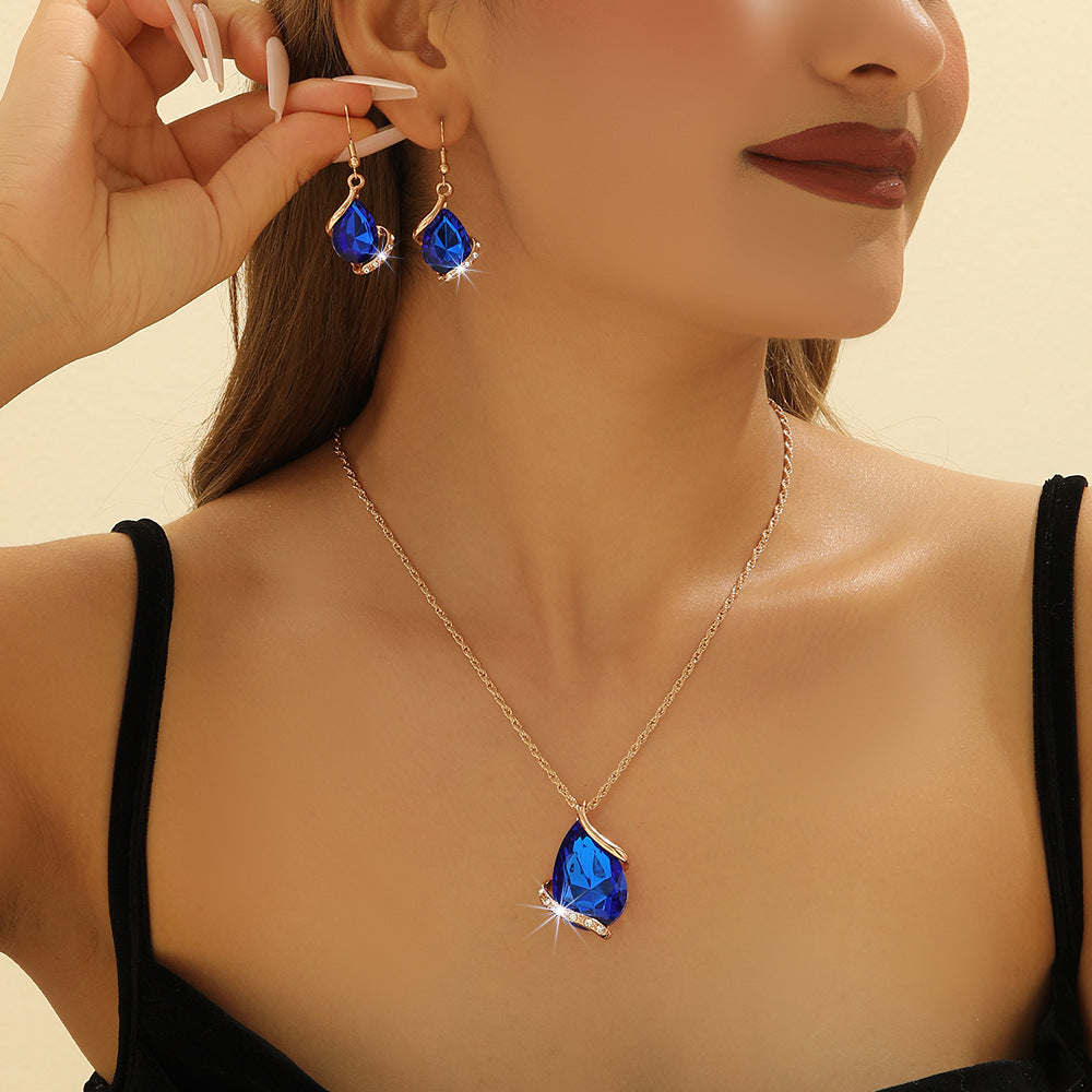 Wholesale Large Water Drop Diamond Necklace Earring Set