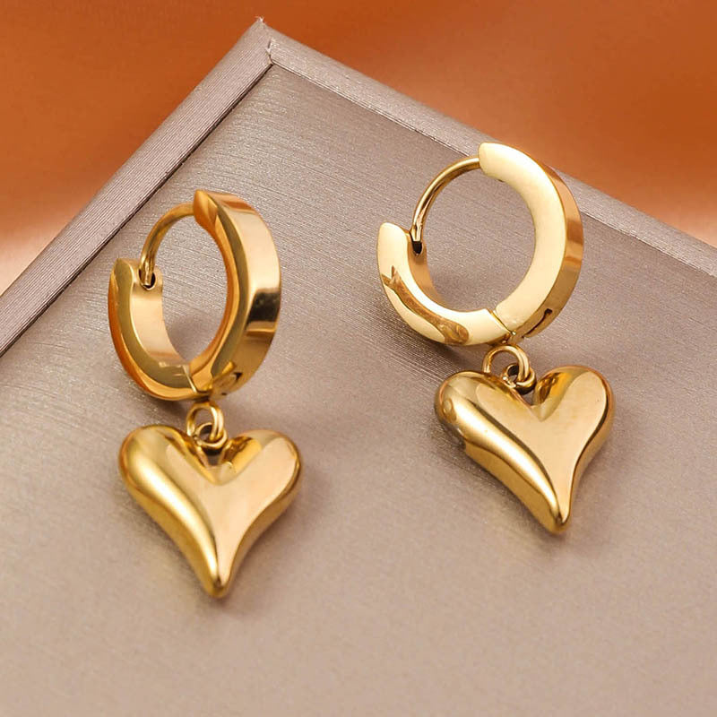 Wholesale Light Luxury Premium Stainless Steel Simple Love Heart Peach Heart Versatile Titanium Steel Earrings