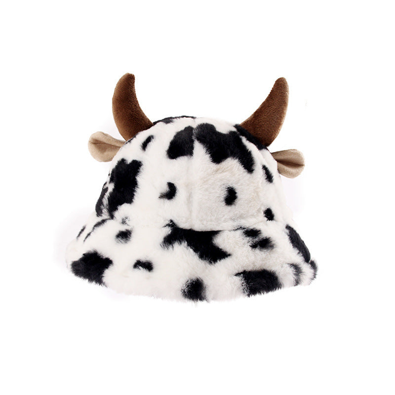 Wholesale of New Autumn and Winter Cow Patterned Cowhorn Plush Thickened Warm Fisherman Hats