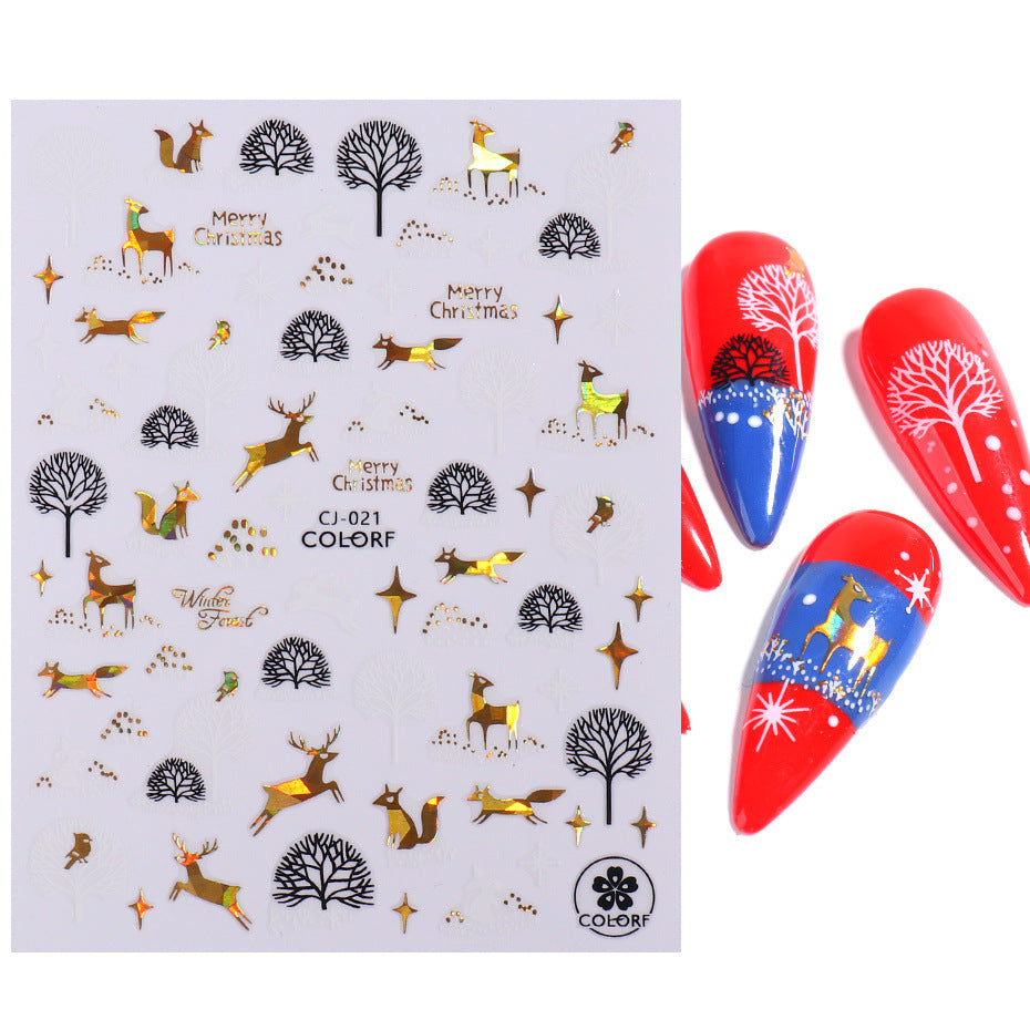 Wholesale 3pcs/pack Christmas nail art gold hot stamping laser stickers adhesive nail stickers