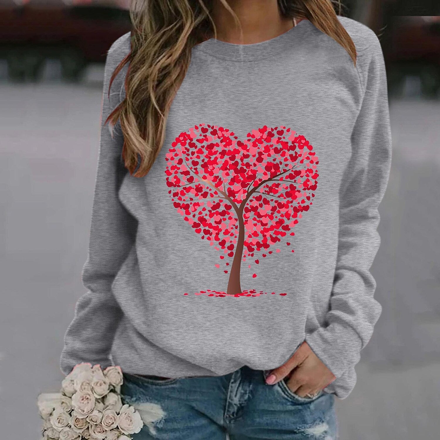 Wholesale Valentine's Day 3D round neck sweater women's red love tree women's clothing