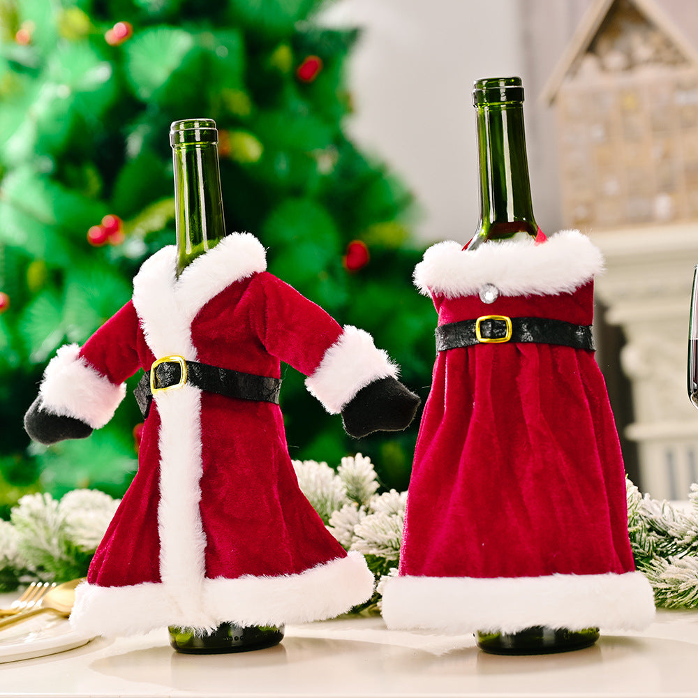 Wholesale Christmas Fabric Skirt Dress Wine Bottle Cover