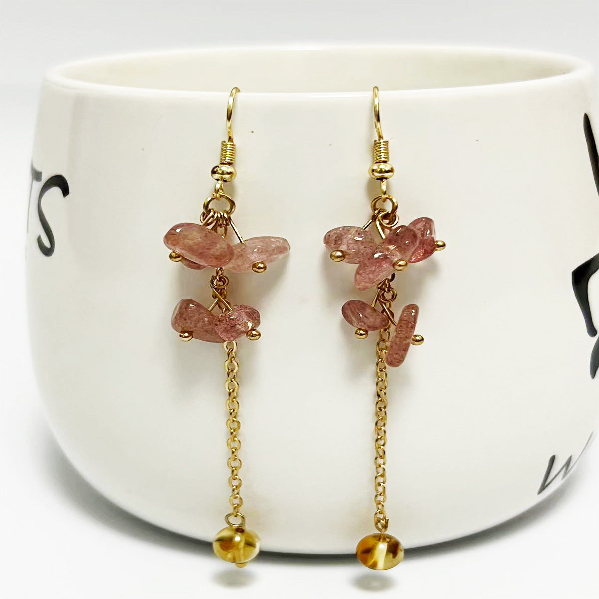 Wholesale Crystal Colorful Sweet Natural Crushed Stone Tassel Earrings