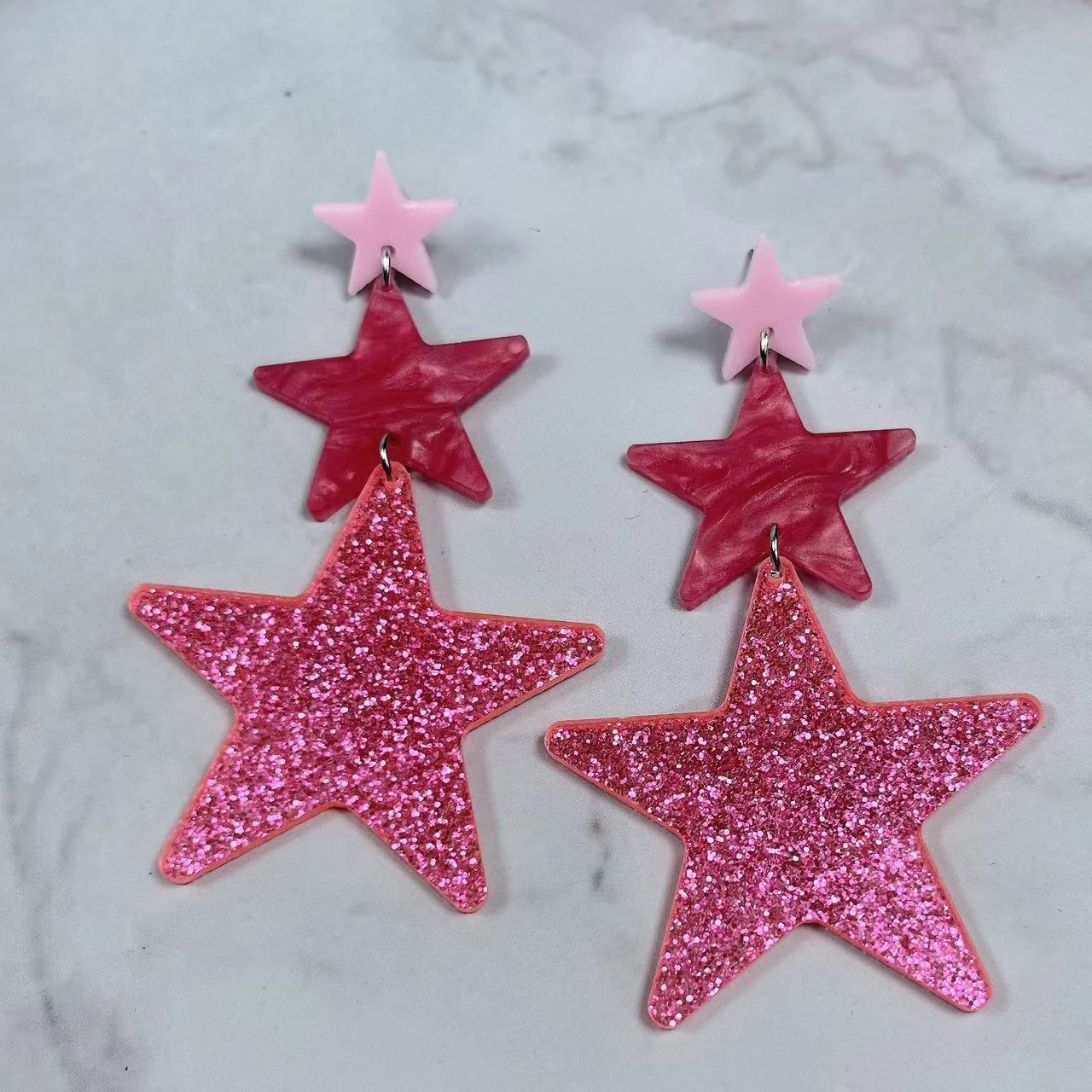 Wholesale Triple Star Long Sweet Cool European and American Fashion Pentagram Acrylic Earrings