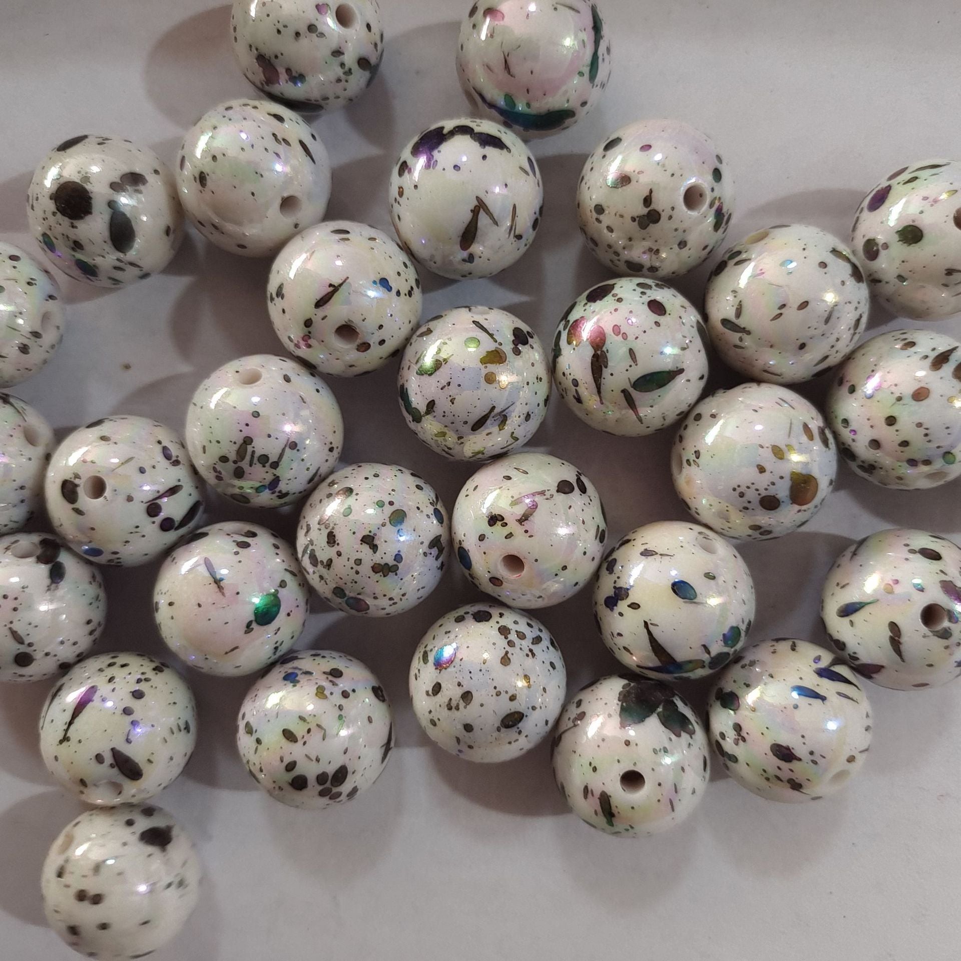 Wholesale 5pcs 20mm Acrylic Colored Black Ink-splashed Printed Beads