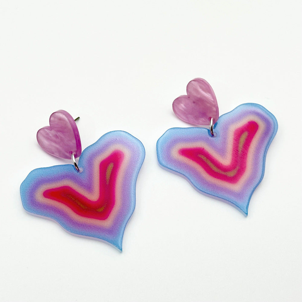 Wholesale Colorful Printed Love Acrylic Valentine's Day Gradient Earrings