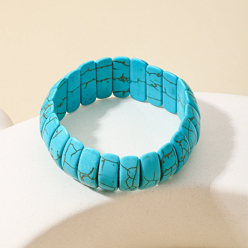 Wholesale Fashion Retro Bohemian Style Wide Textured Turquoise Bracelet