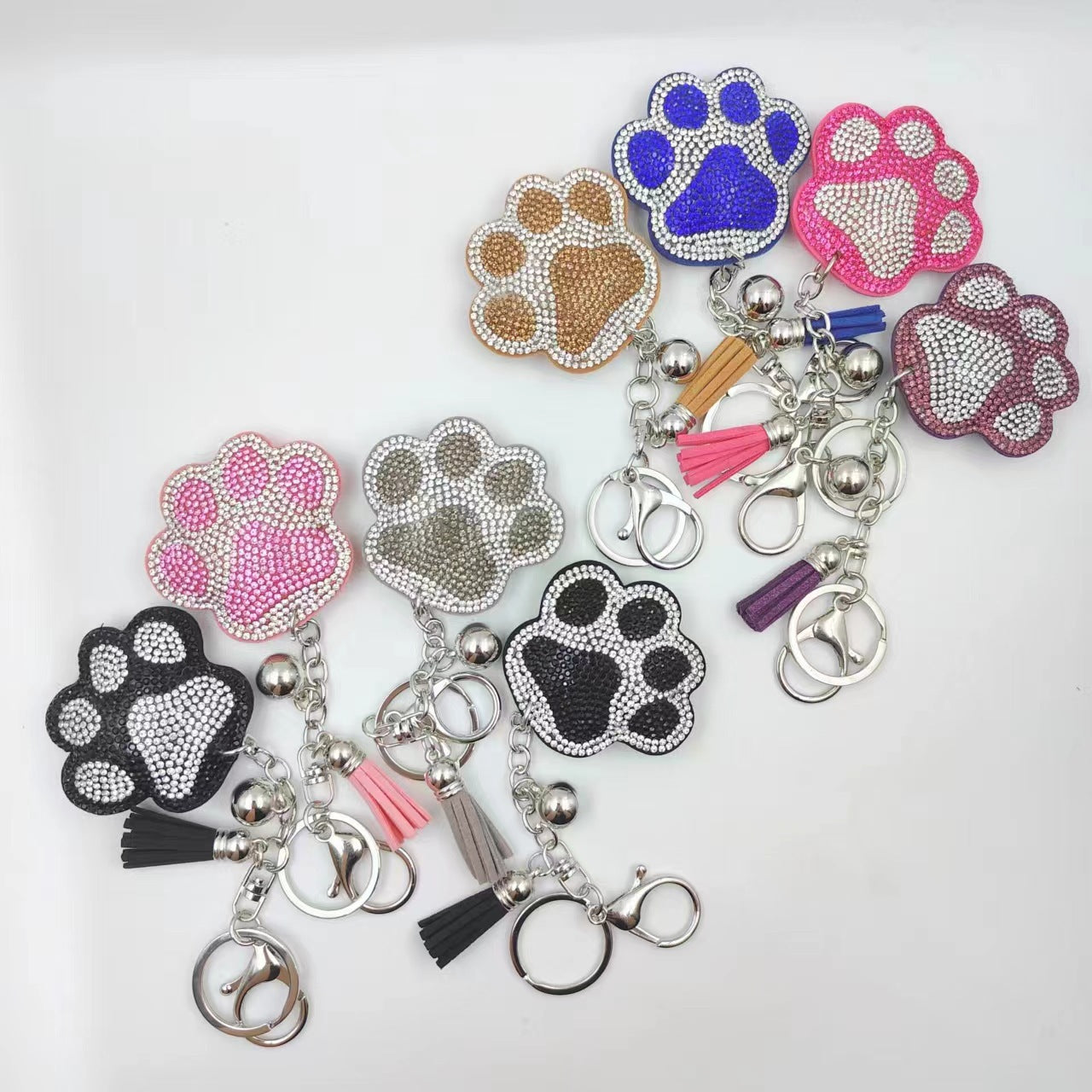 Wholesale diamond creative cartoon bear paw keychain bag tassel pendant