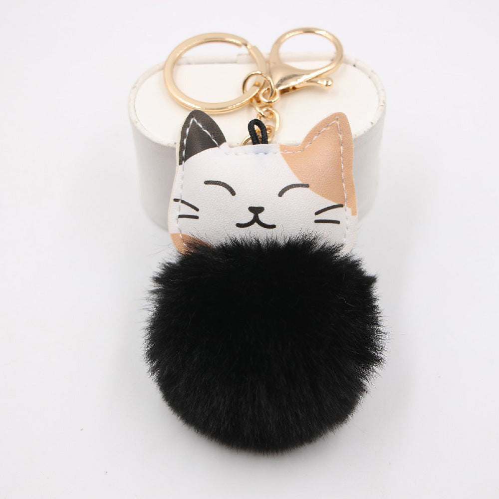 Wholesale Lucky Cat Kitten Pom Pom Keychain Taro Purple Plush Pendant For Bags Wallets Car Keys Gift Shop Boutique Resale