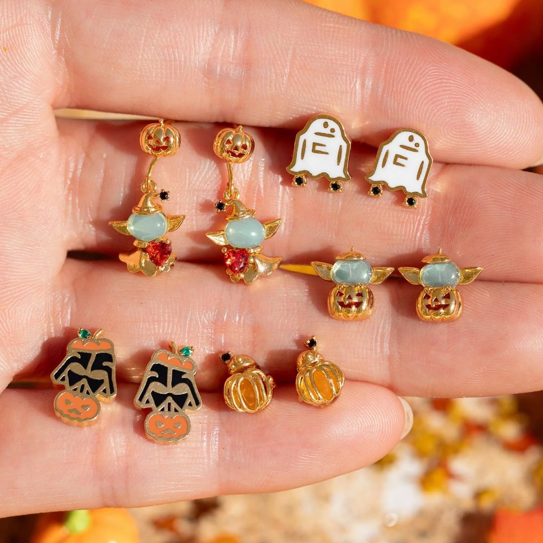 Wholesale Halloween Creative Copper Gold-plated Funny Oil Drop Zircon Cartoon Pumpkin Ghost Earrings