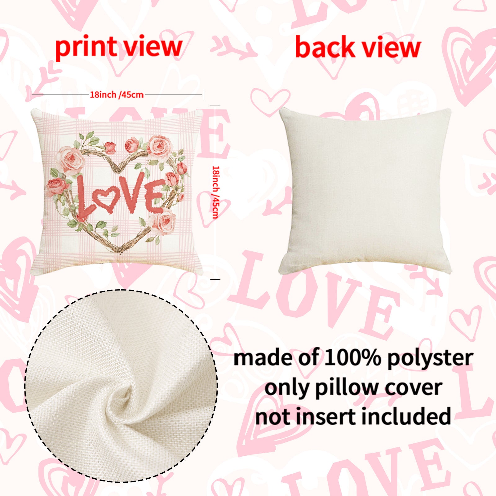 Wholesale  Pink With Printed Versatile Linen Material Valentine' s Day  Pillow Cover