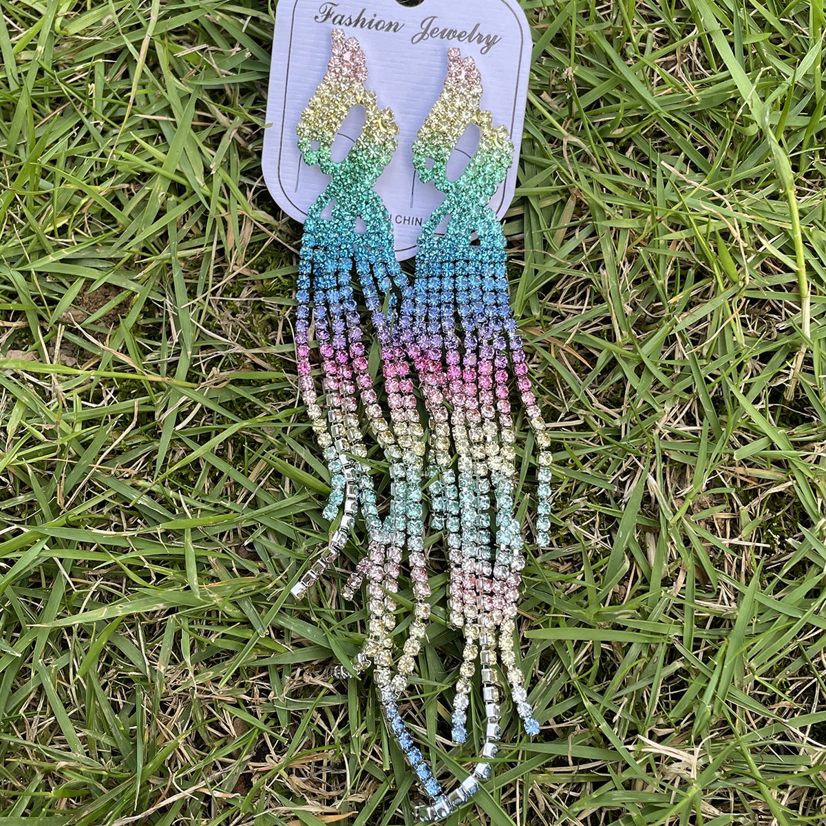 Wholesale Colorful Super Sparkling Rhinestone Long Tassel Earrings