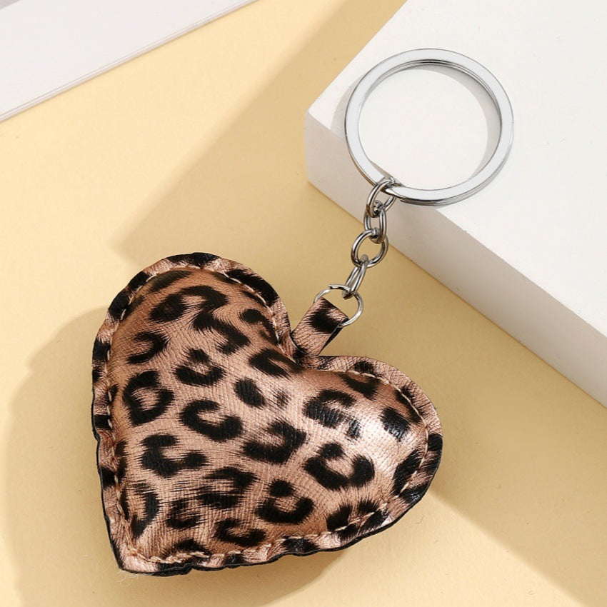 Wholesale PU Leopard Print Cotton Filled Heart Keychain Pendant
