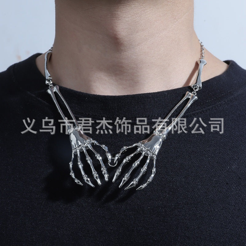 Wholesale  exaggerated hip-hop punk skeleton hand necklace