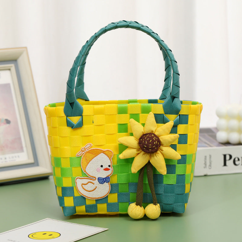 Wholesale Children's flower cute summer beach colorful literary hand-woven handbag