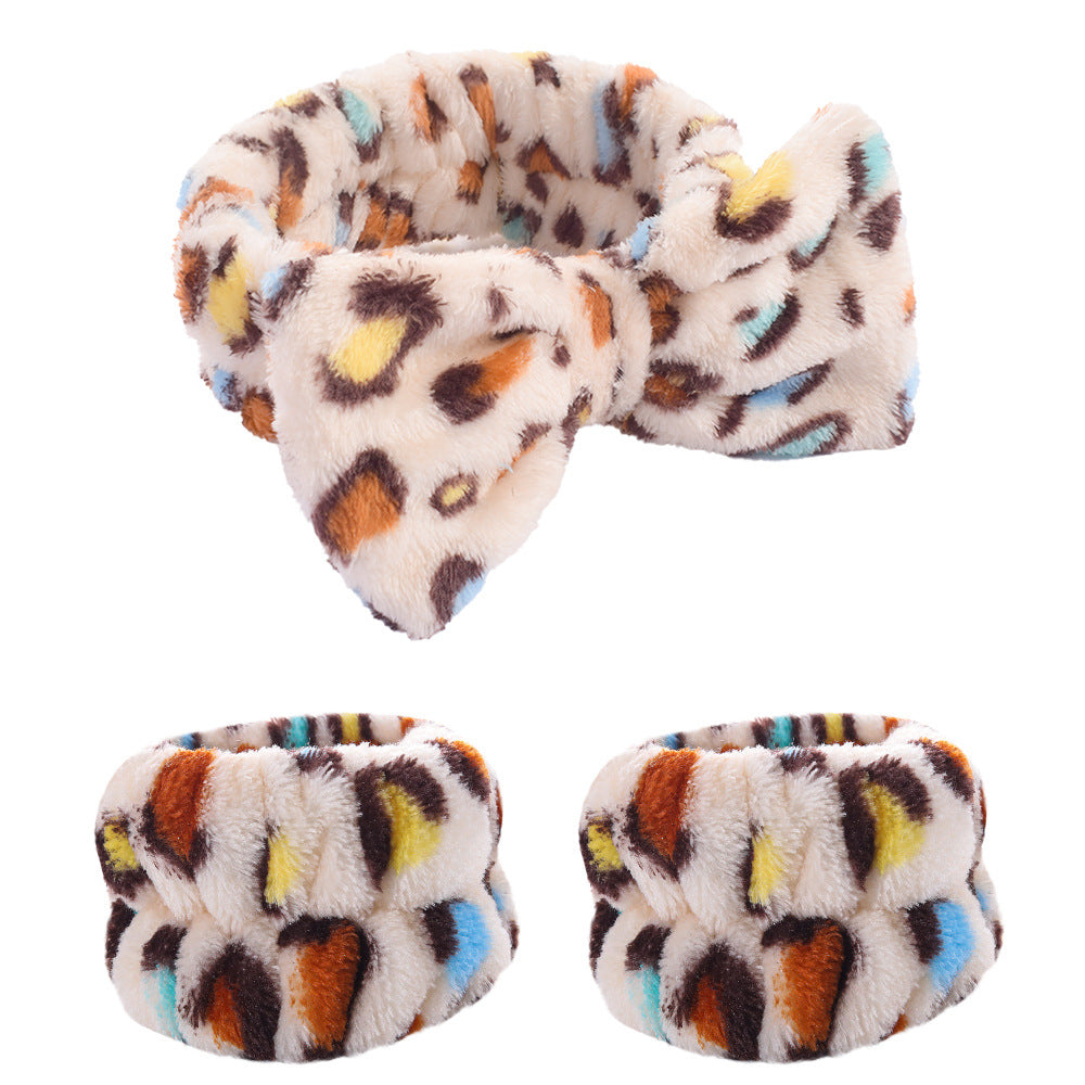 Wholesale Color Leopard Coral Fleece Wash Face Wrist Band Headband