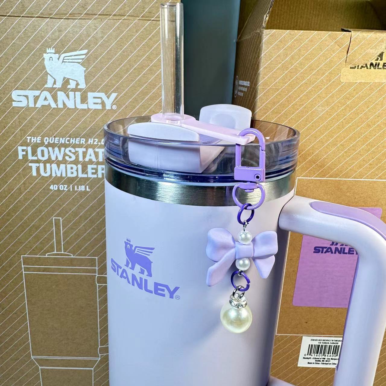 Wholesale Ice Cup Straw Bow Pearl Pendant Cup Accessories