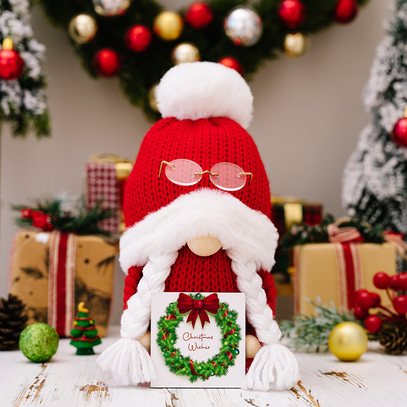 Wholesale Christmas Decorations Christmas Fur Ball Knitted Hat Doll Ornaments