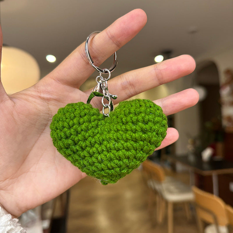 Wholesale Handmade crochet colored yarn heart-shaped keychain