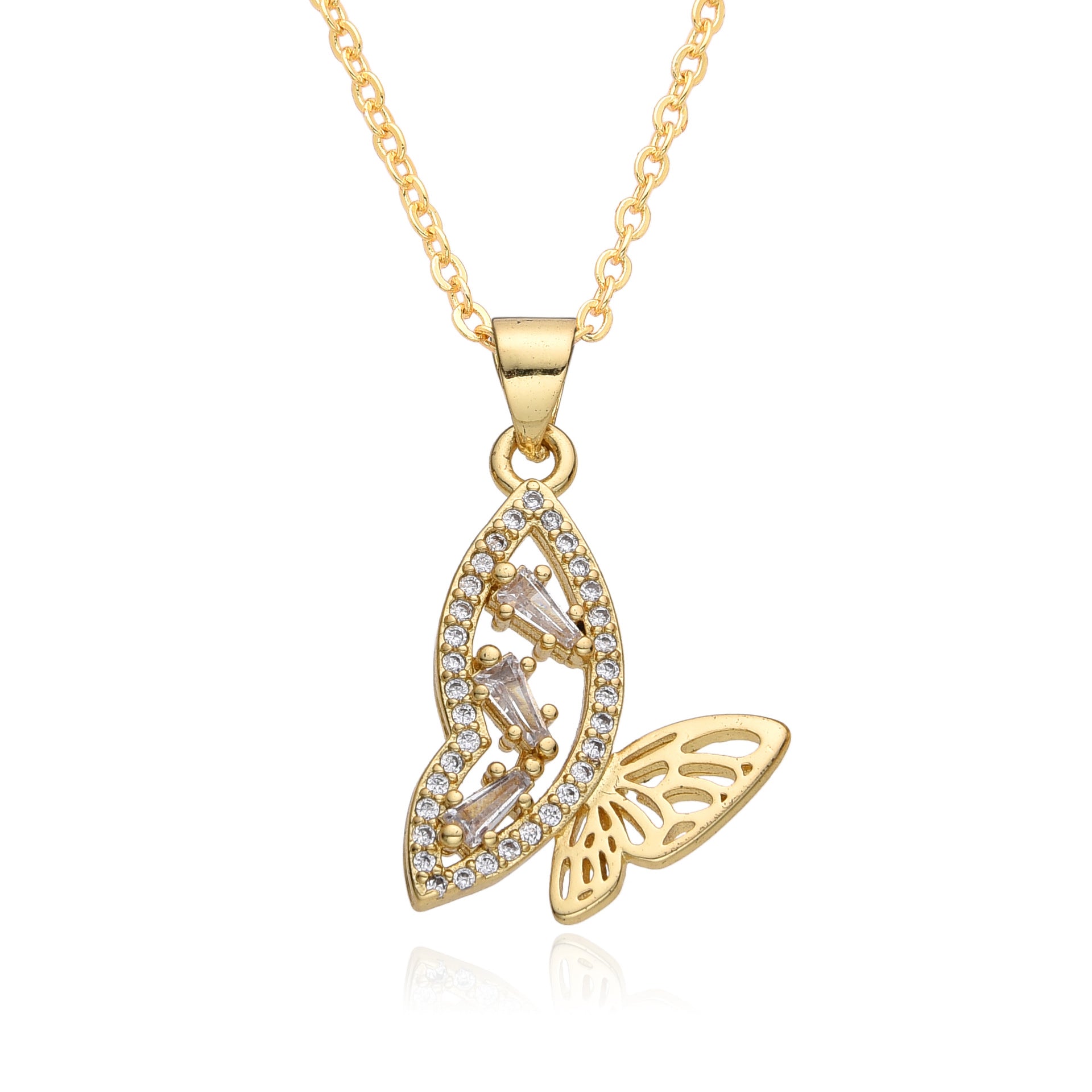 Wholesale Copper Gold Plated Micro-paved Butterfly Pattern Necklace