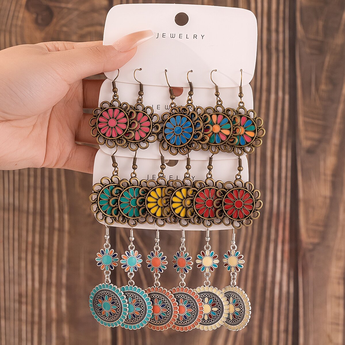 Wholesale Retro Bohemian Sunflower Earrings For Women Zinc Alloy Drop Oil Design Trendy Fashion Jewelry Accessory