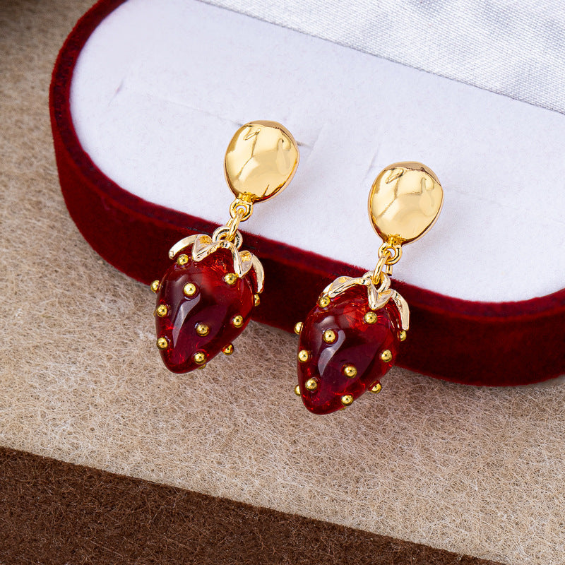Wholesale Red three-dimensional strawberry earrings