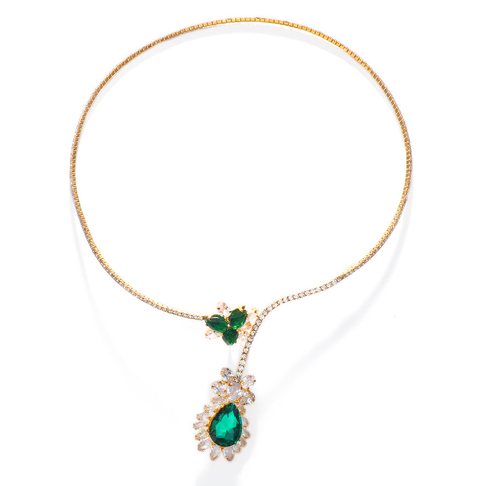 Wholesale Luxury Emerald Full Diamond Necklaces