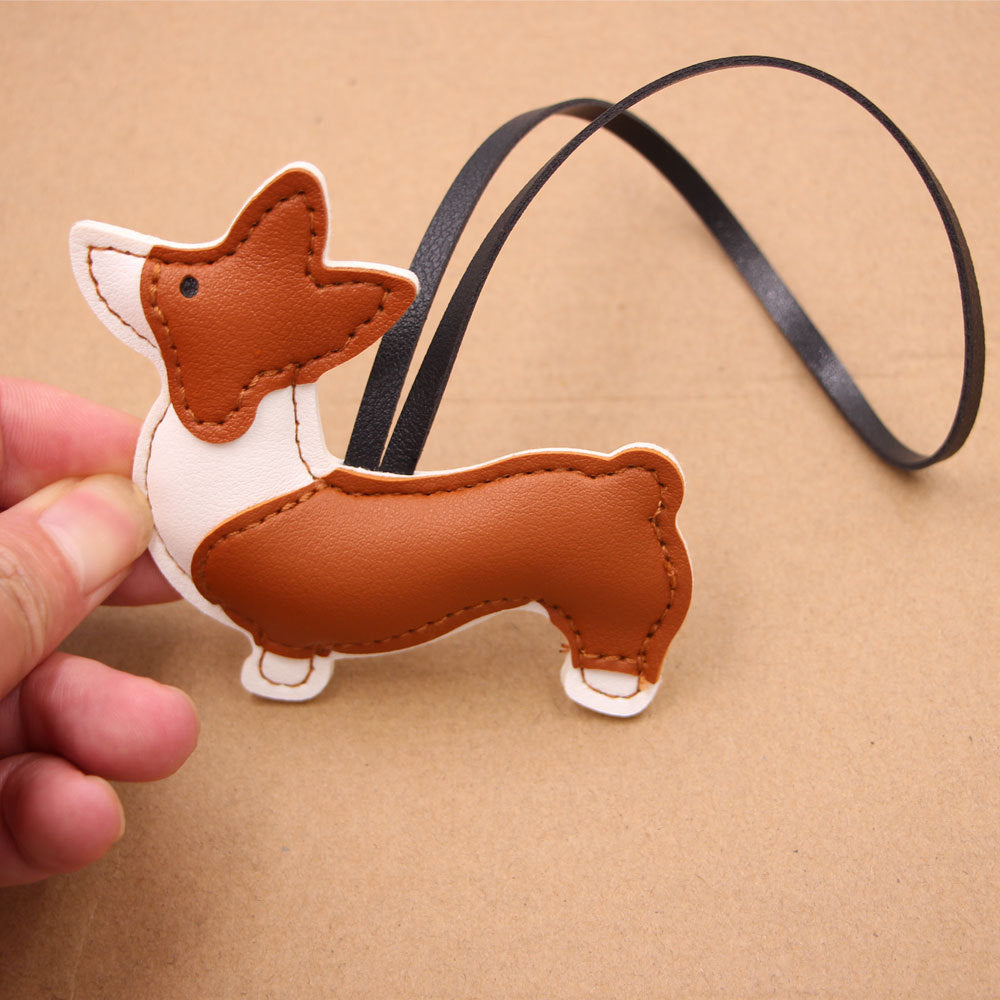 Wholesale Stylish PU Leather Corgi Dog Bag Charm Pendant Cute Japanese Korean Style Coffee Keychain Accessory Boutique Resale Gift