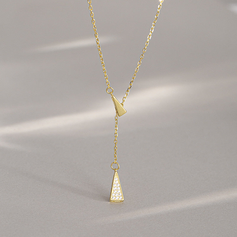 Wholesale Y-shaped S925 Sterling Silver Gold-plated Small and Slender Triangular Necklace