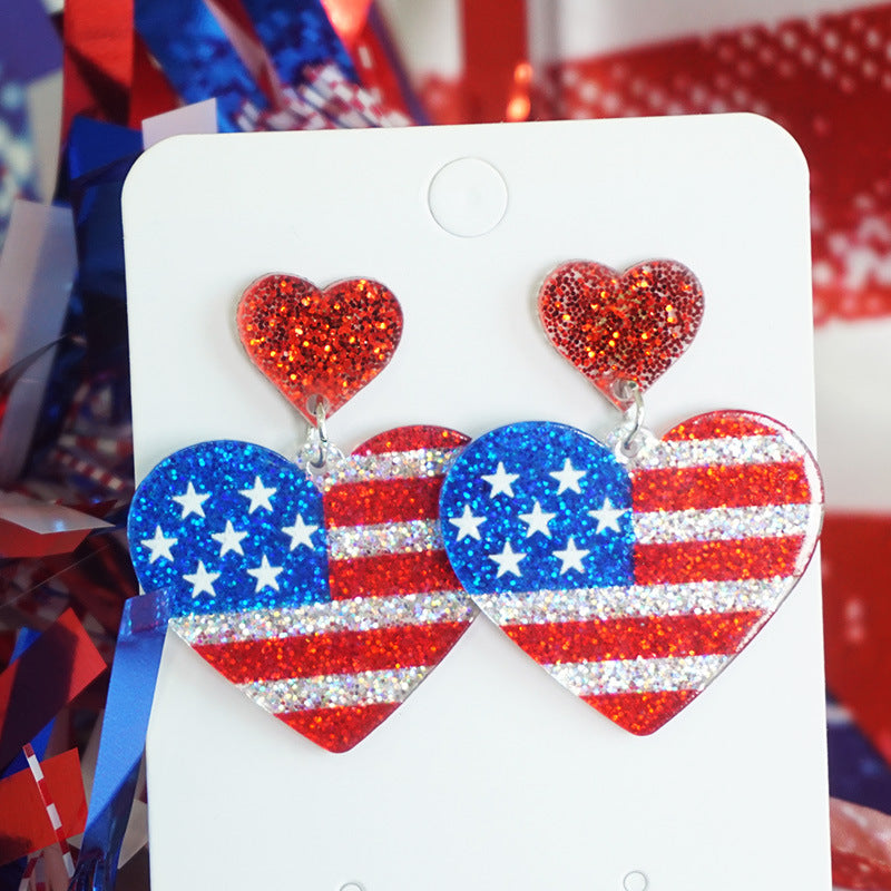 Wholesale Independence Day Shining Holiday Celebration Party American Patriotic Elements Bright Glitter Earrings