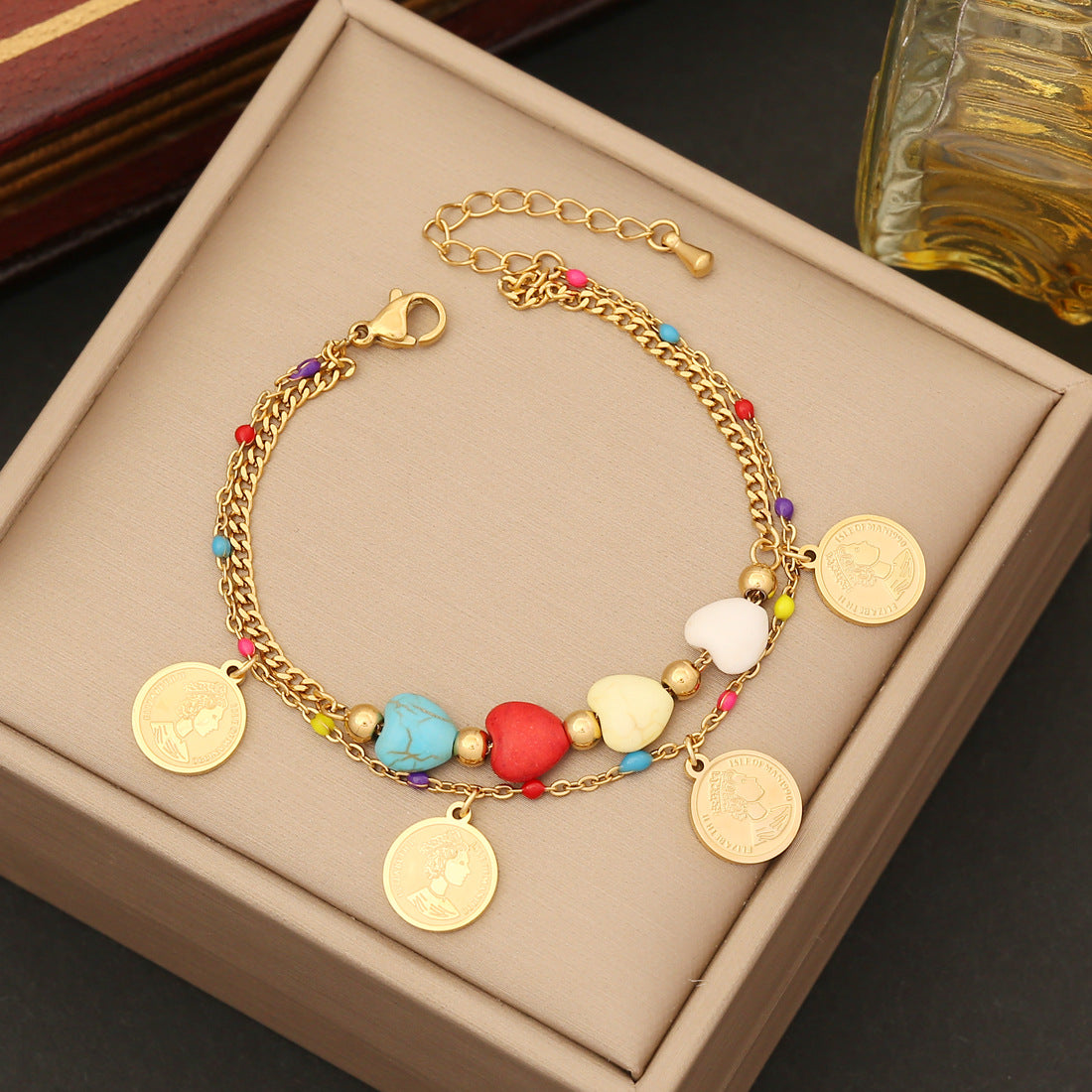 Wholesale Tree of Life Heart Turquoise Color Drip Oil Stainless Steel Bracelet