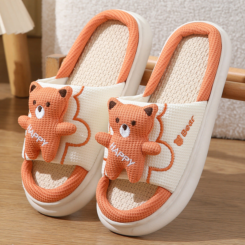 Wholesale All Seasons Universal Indoor Home Cute Cartoon Little Cow Cotton and Linen Non-slip Sandals