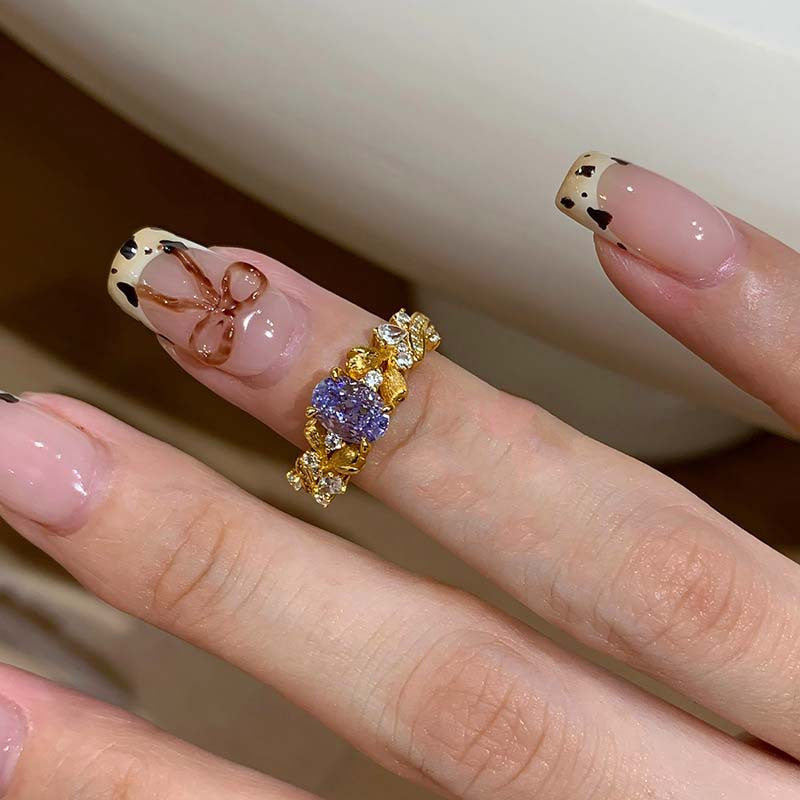 Wholesale  Bauhinia Flower Ring Zircon Adjustable Open Copper Adjustable rings