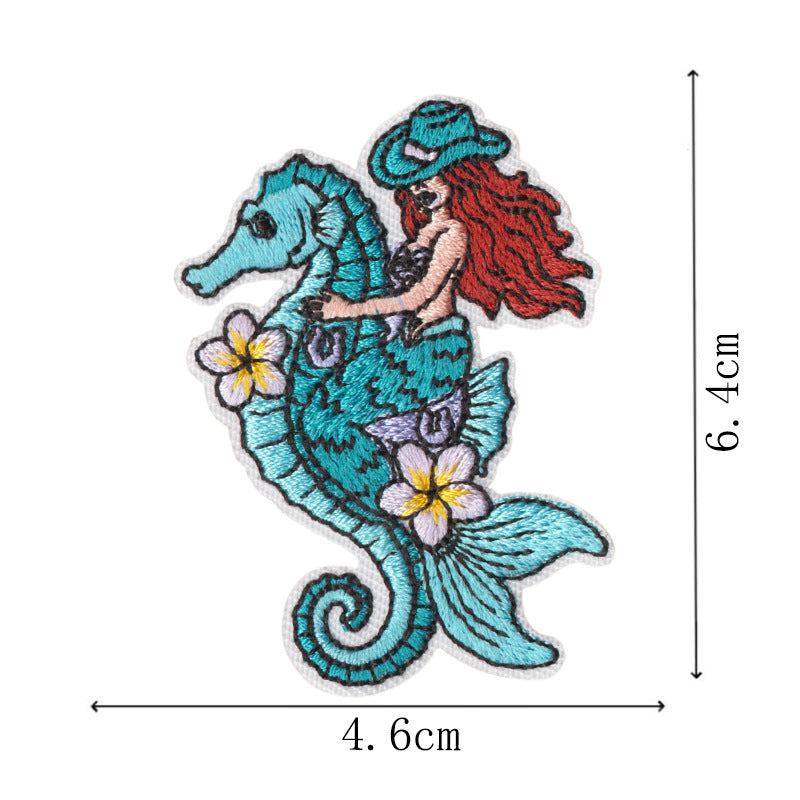 Wholesale West Coast Retro Mermaid Adhesive Embroidered Patches Guitar Cactus Nautical Design For Coat Repair Chic Craft Supply Boutique Resale