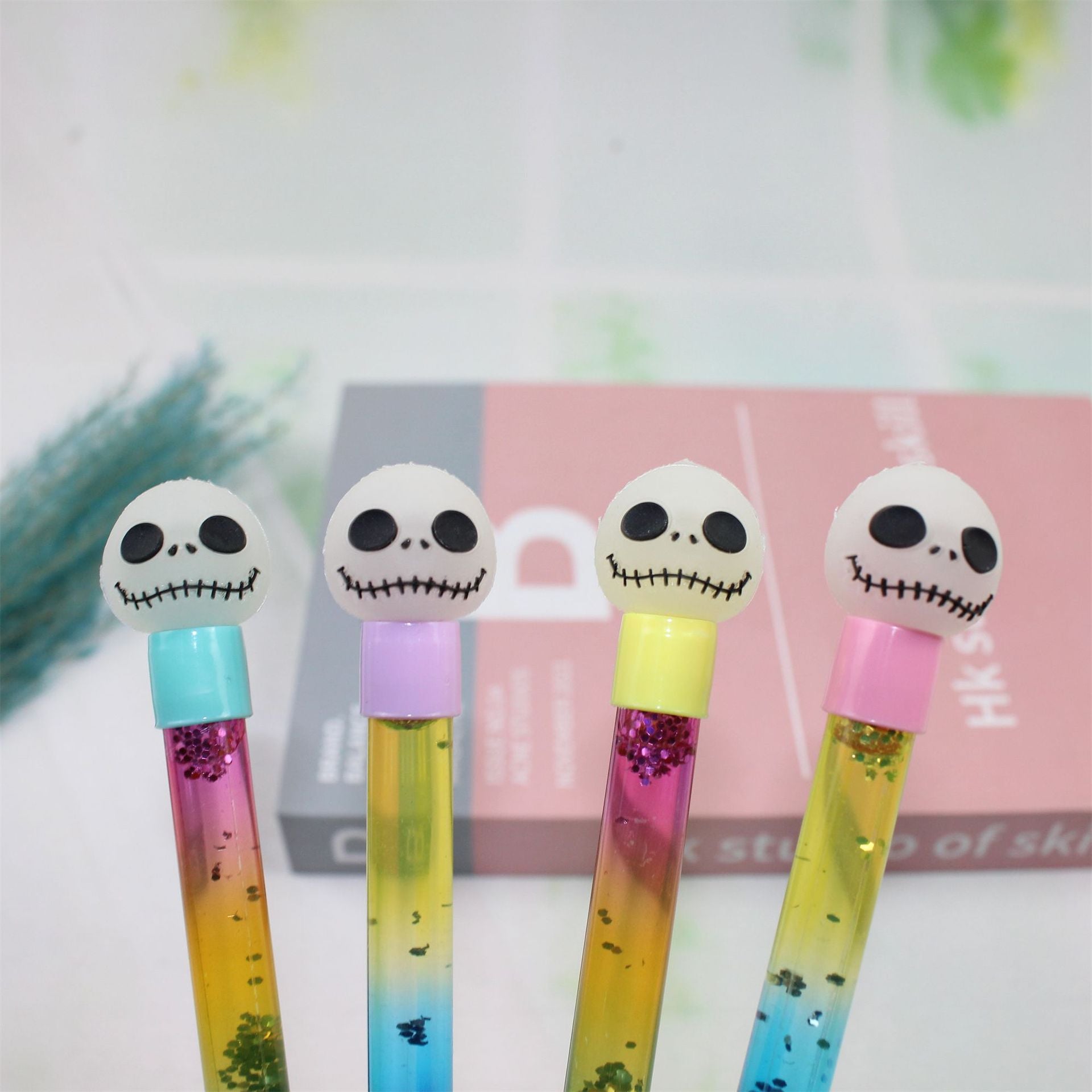 Wholesale 12pcs Creative Skull with Luminous Soft Glue Colorful Quicksand Plastic Gel Pen