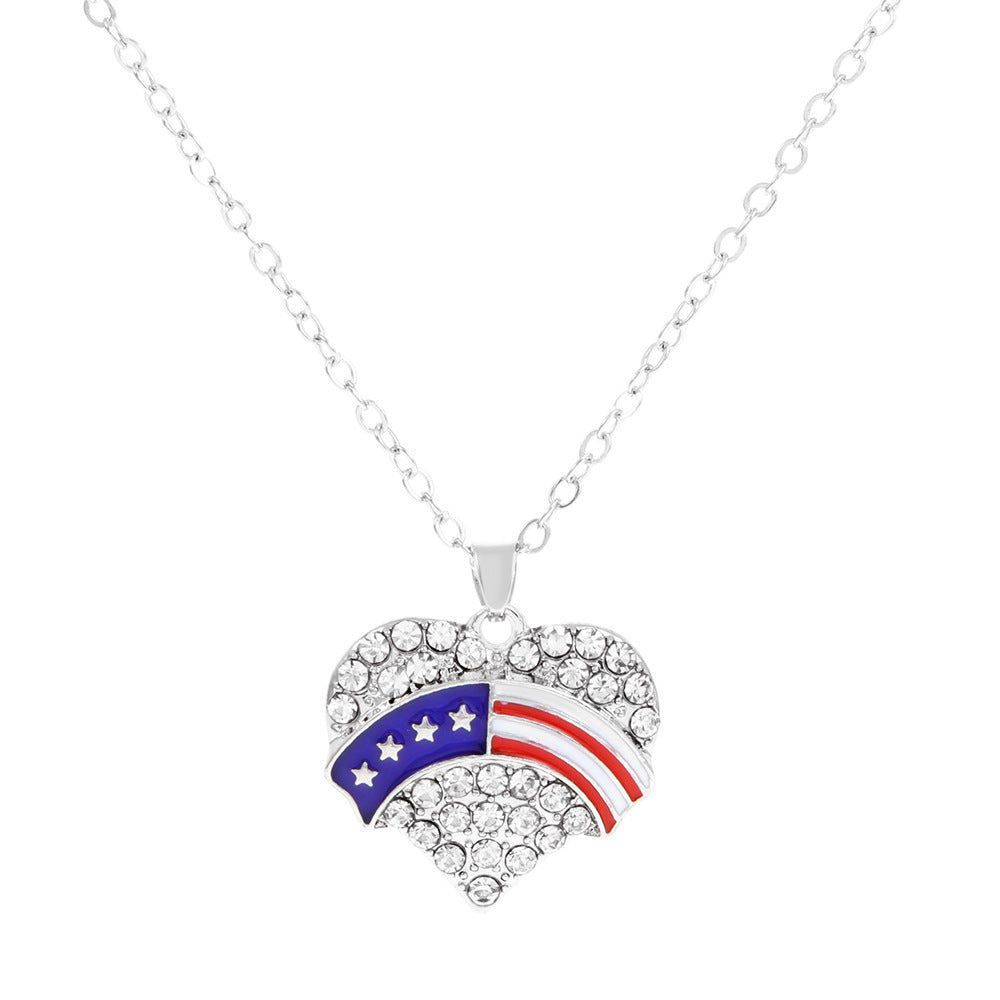 Wholesale American Independence Day Flag Pendant Pentagram Heart Alloy Necklaces